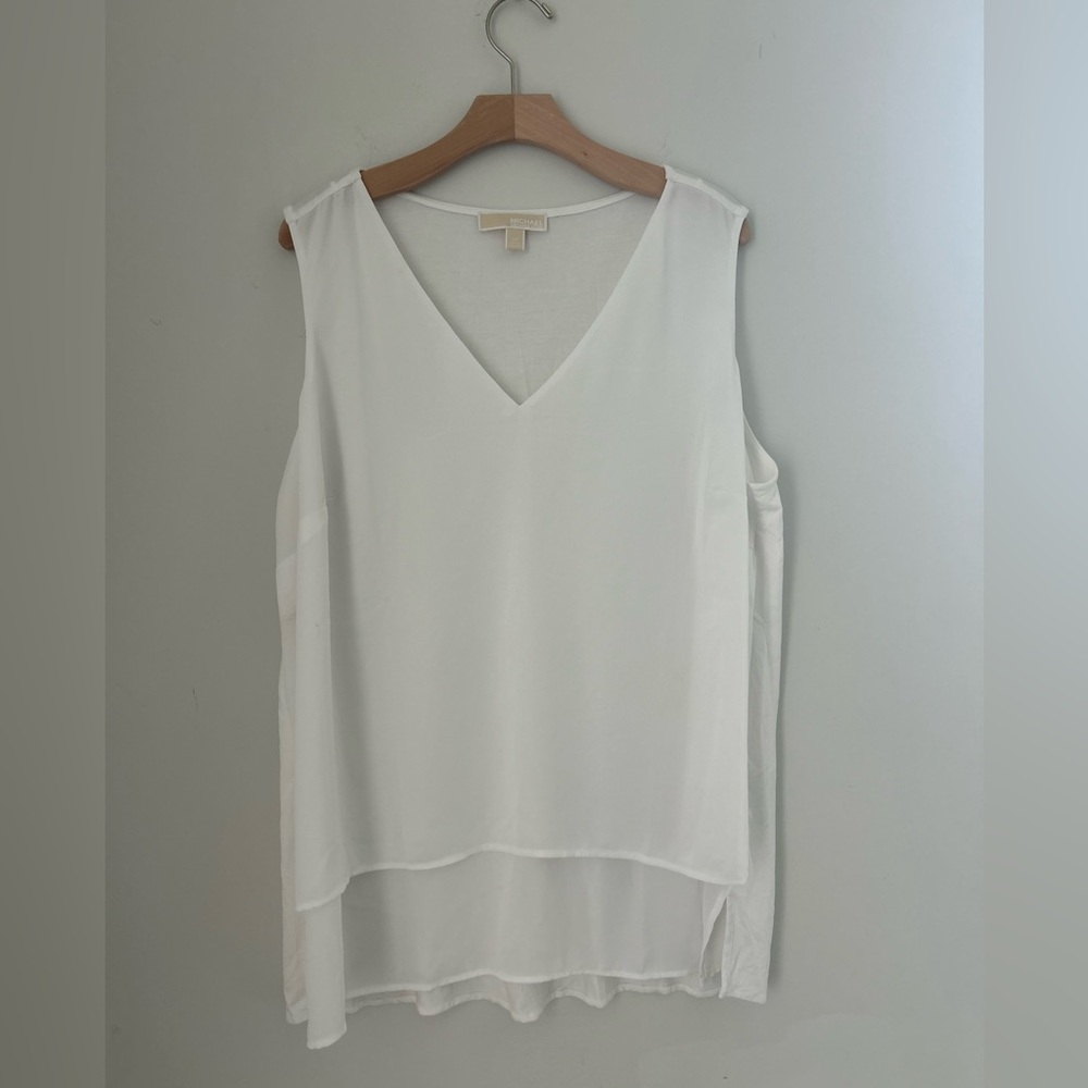 Michael Kors White Asymmetrical Sleeveless Tank Top - Picture 1 of 9